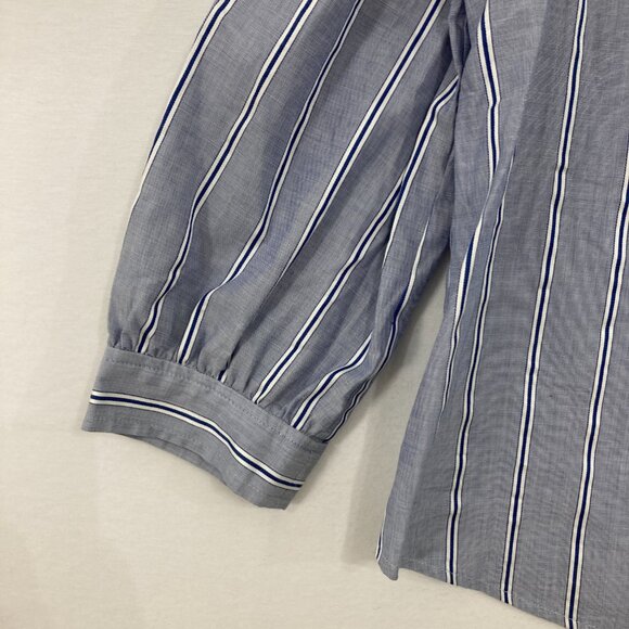 Draper James size 14 Blue Gray Striped Preppy Puff Sleeve Blouse Office Work - Picture 4 of 10